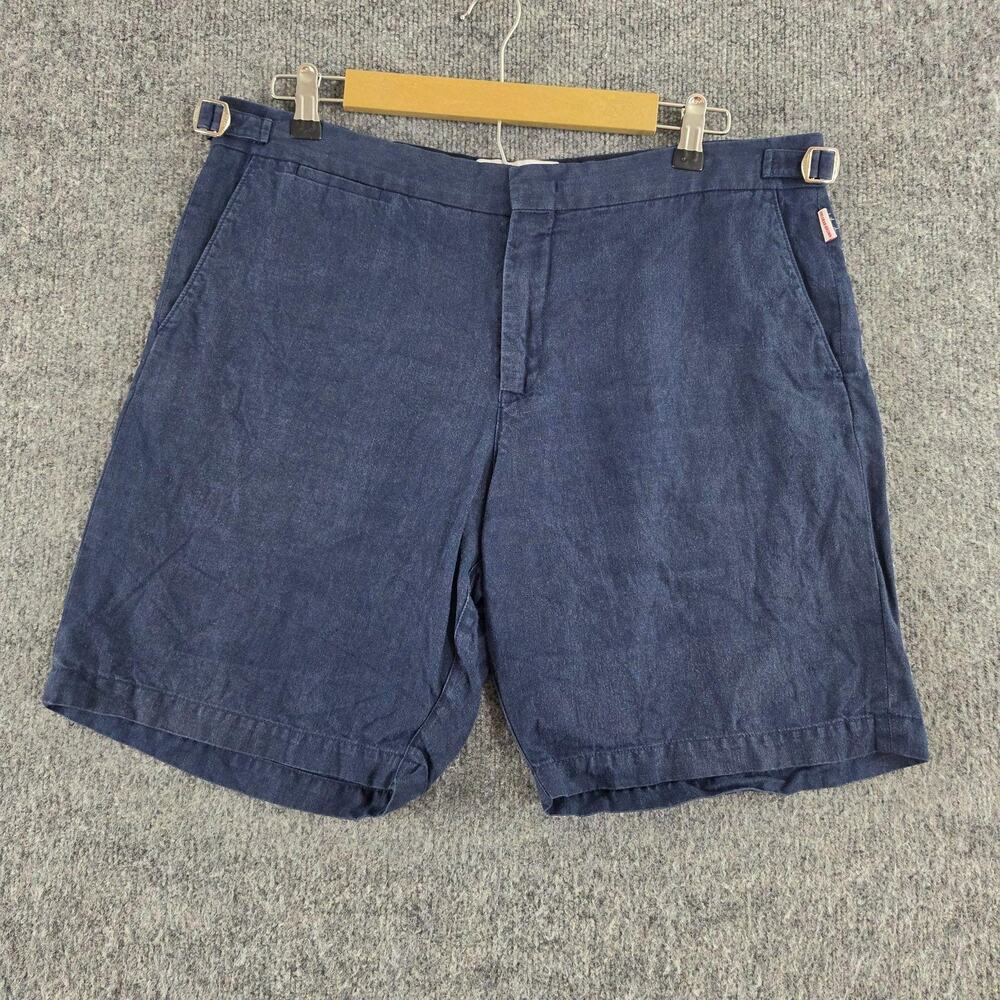 Orlebar Brown Shorts Mens 36 Linen Cotton Blue Chino Summer Vacation Resort